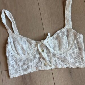 Princess Polly White Lace Floral Button Front Cami Crop Top Size‎ US 6